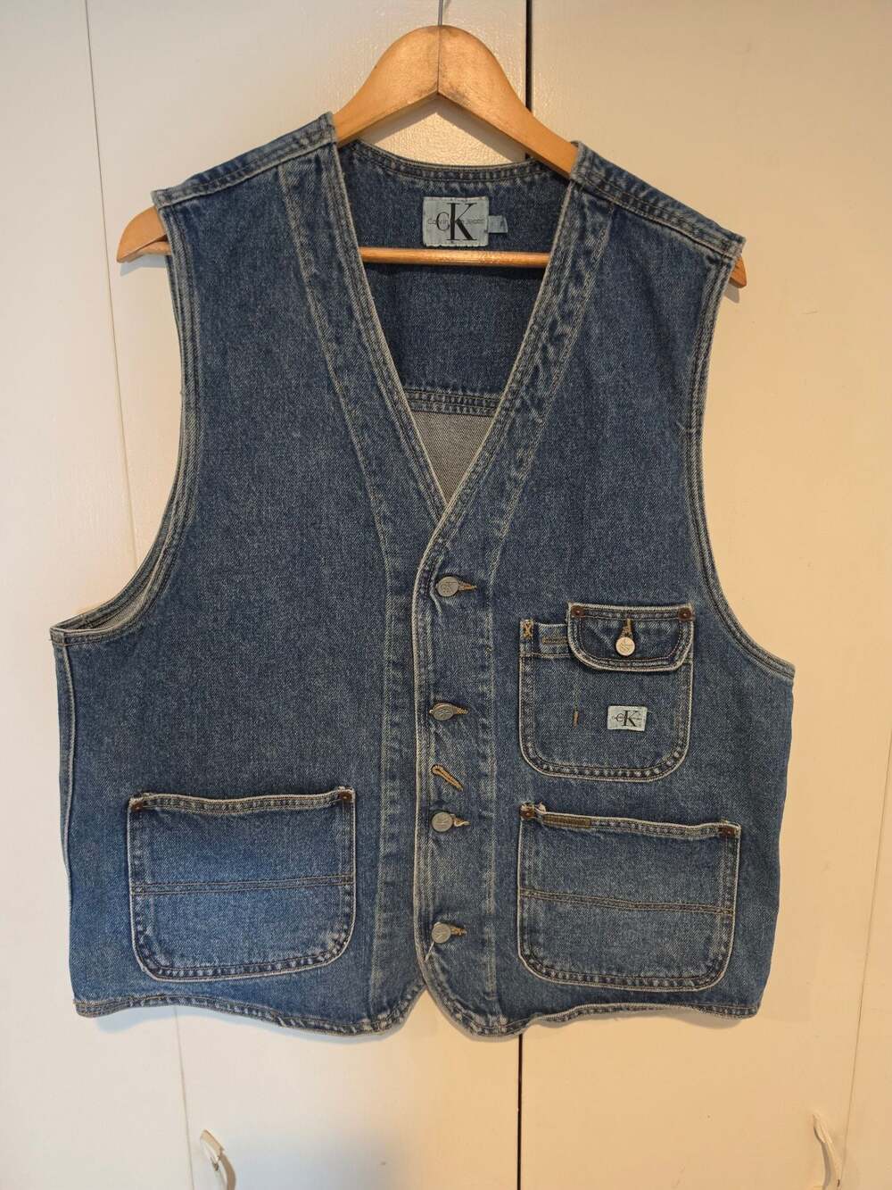 Vintage Calvin Klein Jeans Blue Denim Button-Down Vest Size XL